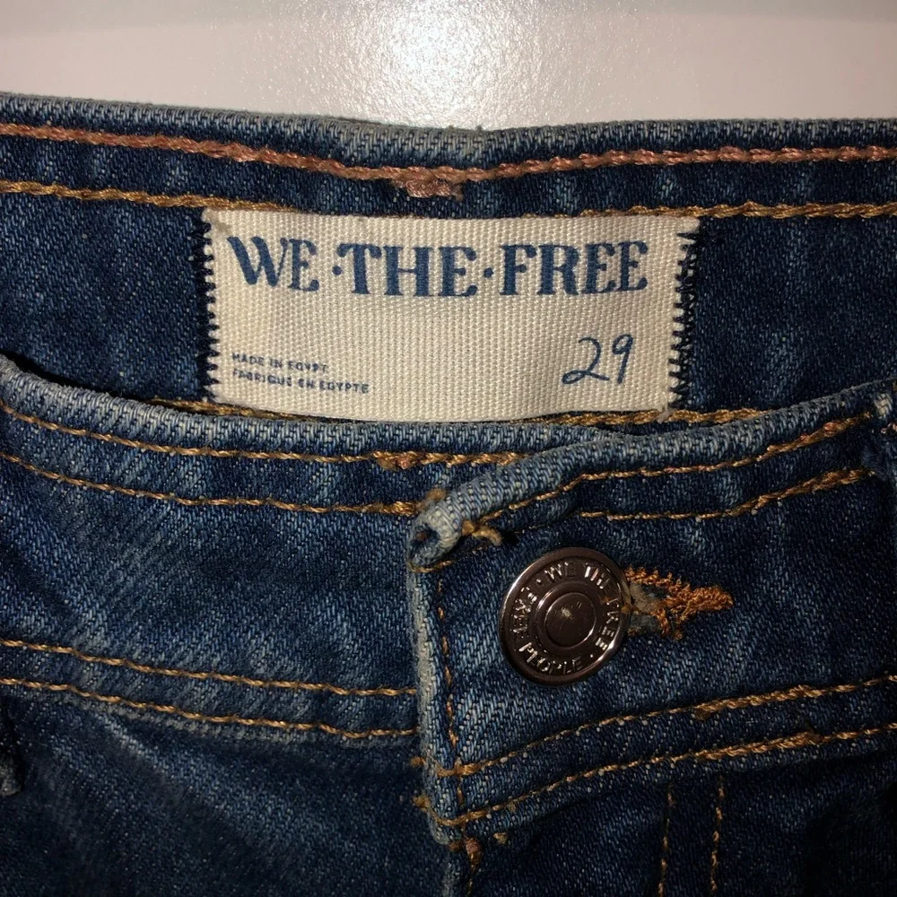 We The Free by Free People Blue Xena Slim Straight Boho Western Jeans sz 29